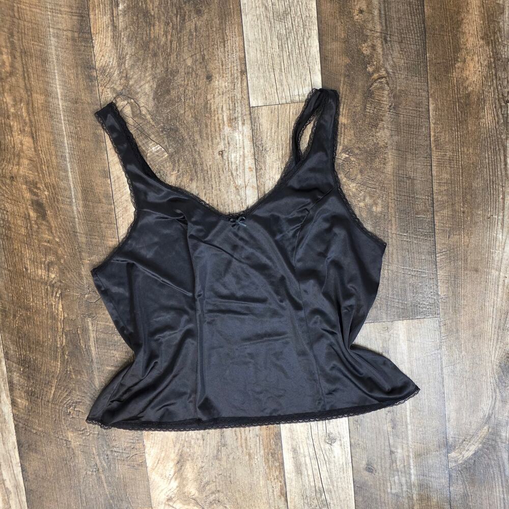 Y2K Sheer Black Lace Camisole Coquette Slip Top Satin Tank Fairy Grunge Lingerie